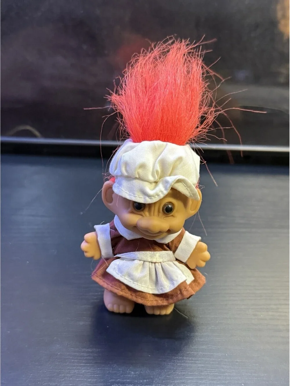 Vintage 1980s DAM Norfin Tiny Ones Troll Doll Style 502 Black Hair Red Outfit